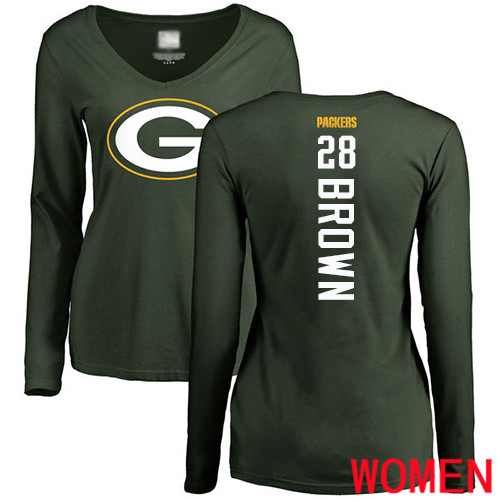 Green Bay Packers Green Women #28 Brown Tony Backer Nike NFL Long Sleeve T Shirt->women nfl jersey->Women Jersey